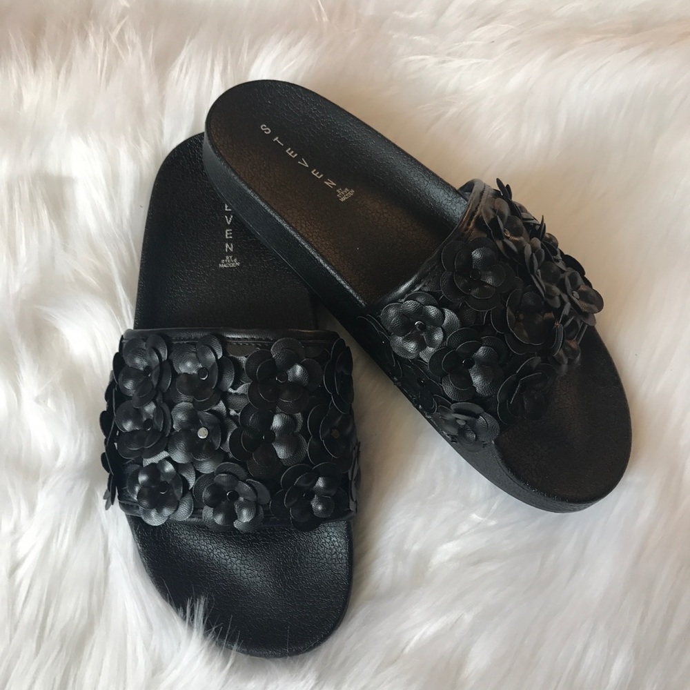 Steven Floral Black Slides Size 39